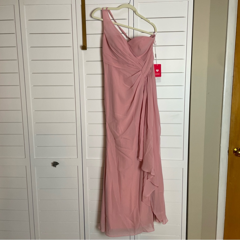 JJs House A-line One Shoulder Floor Length Chiffon Bridesmaid Size 8 Blush